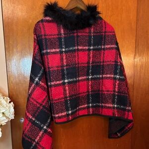 Plaid and Pancho/Cape with Faux Fur Trim